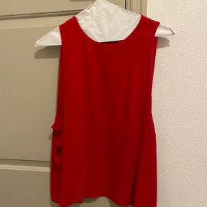 Red open side flowy top